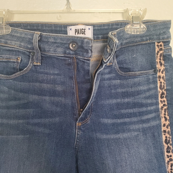 Paige Leopard Tux Stripe Skinny Jeans Size 27 - Picture 6 of 12